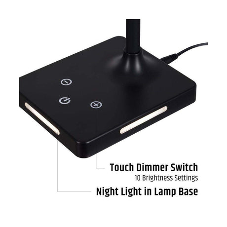 Brilli 21"H Charge Up Circadian LED Desk Lamp Black Finish with Touch Switch, Night Light on Base
