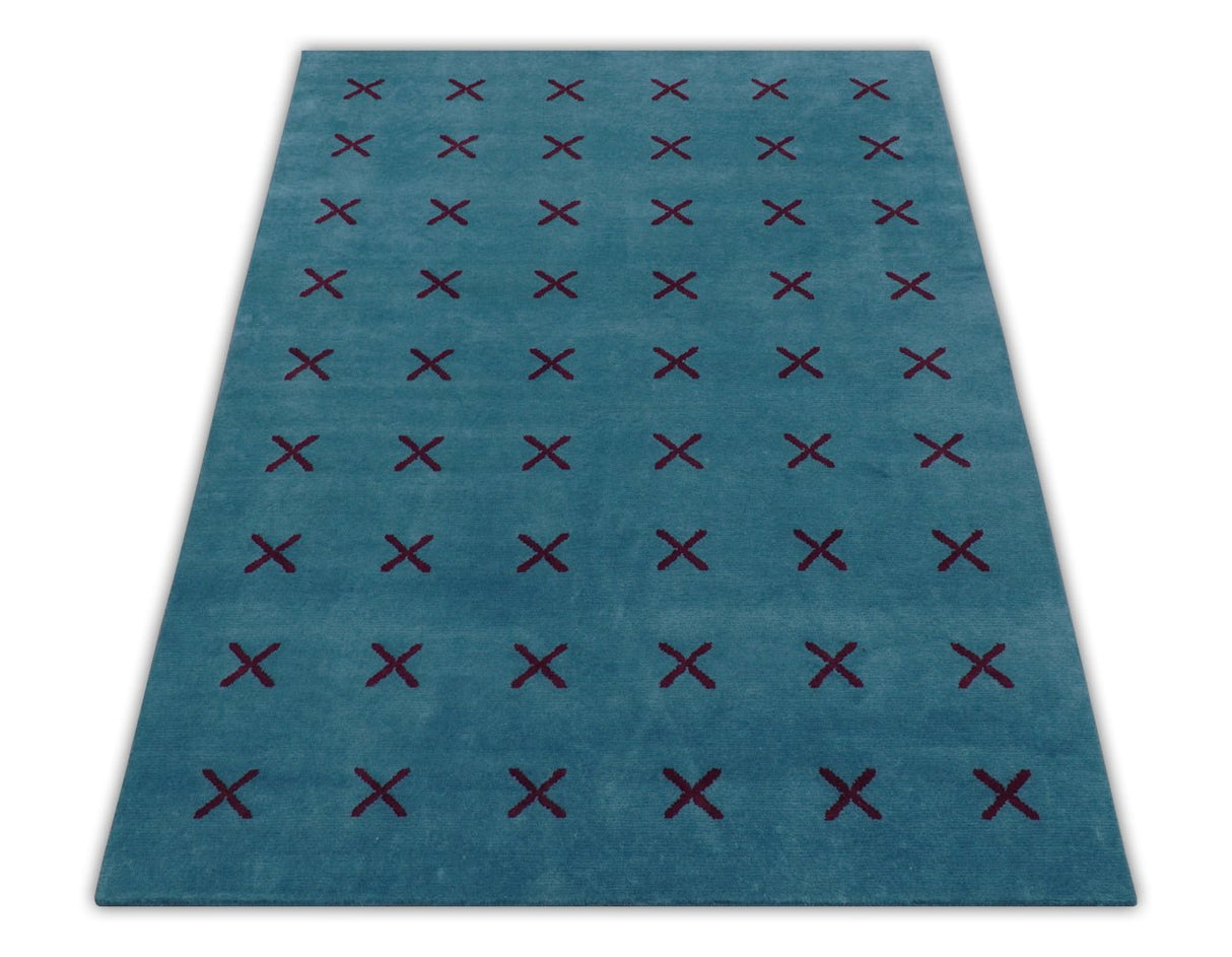 Brisk Custom Made Contemporary Design Blue Hand Knotted Wool Rug