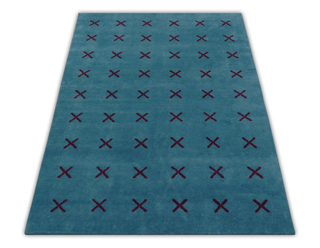 Brisk Custom Made Contemporary Design Blue Hand Knotted Wool Rug