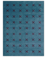 Brisk Custom Made Contemporary Design Blue Hand Knotted Wool Rug