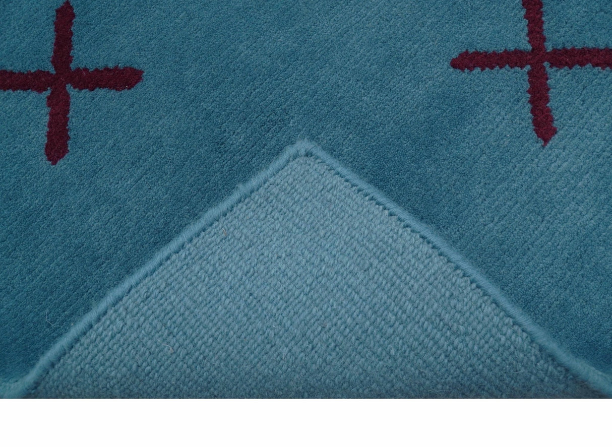 Brisk Custom Made Contemporary Design Blue Hand Knotted Wool Rug