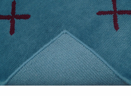 Brisk Custom Made Contemporary Design Blue Hand Knotted Wool Rug