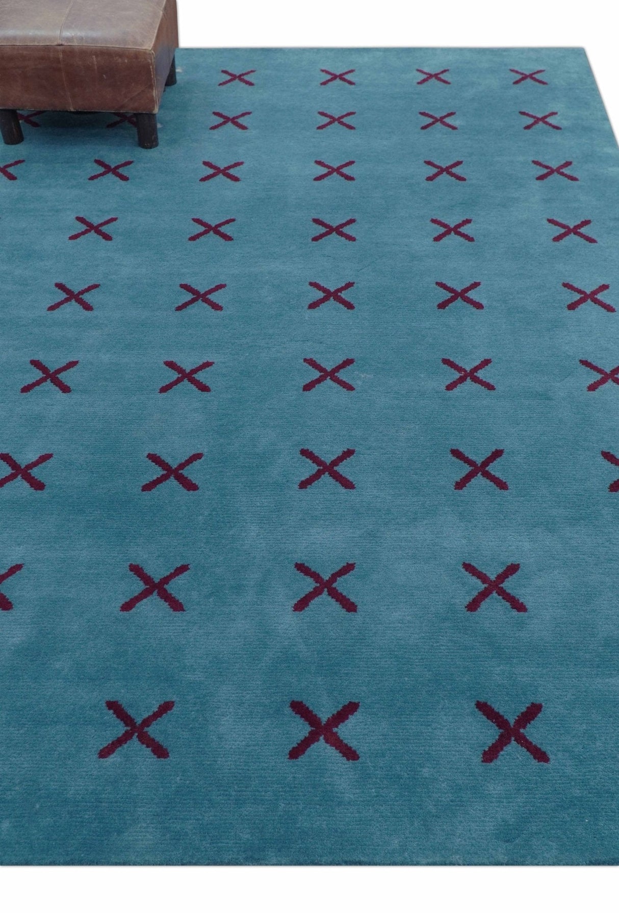 Brisk Custom Made Contemporary Design Blue Hand Knotted Wool Rug