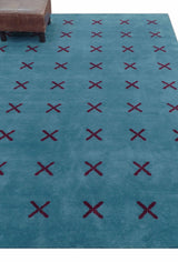 Brisk Custom Made Contemporary Design Blue Hand Knotted Wool Rug
