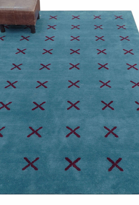 Brisk Custom Made Contemporary Design Blue Hand Knotted Wool Rug