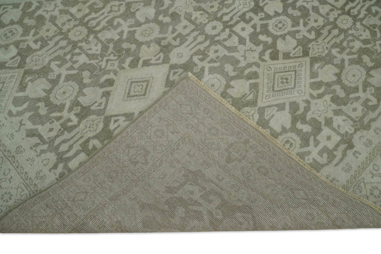 Brown and Beige Hand Knotted Wool Low Pile Vintage Area Rug