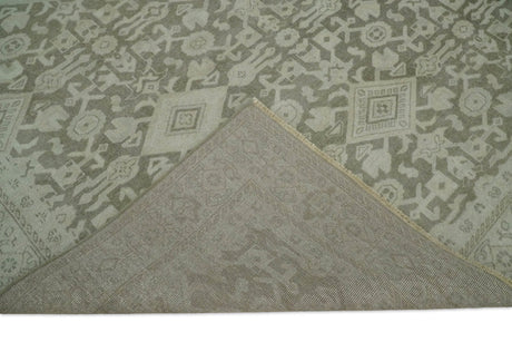 Brown and Beige Hand Knotted Wool Low Pile Vintage Area Rug