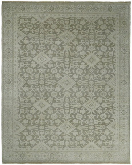 Brown and Beige Hand Knotted Wool Low Pile Vintage Area Rug