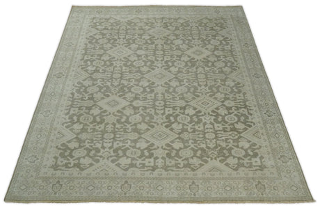 Brown and Beige Hand Knotted Wool Low Pile Vintage Area Rug