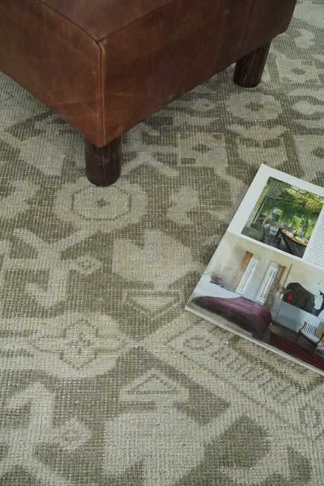 Brown and Beige Hand Knotted Wool Low Pile Vintage Area Rug
