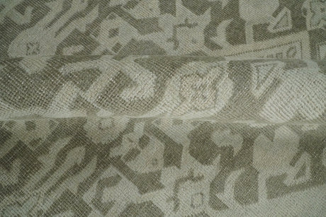 Brown and Beige Hand Knotted Wool Low Pile Vintage Area Rug