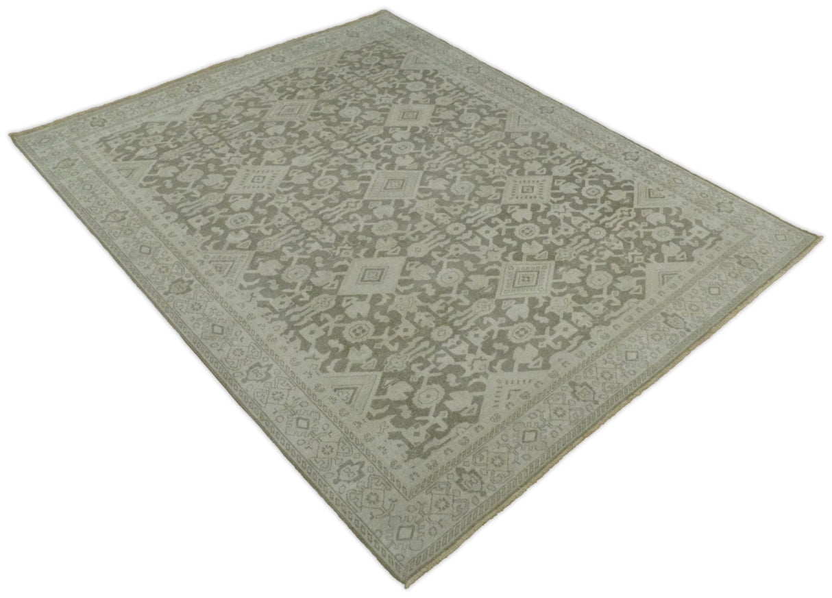 Brown and Beige Hand Knotted Wool Low Pile Vintage Area Rug