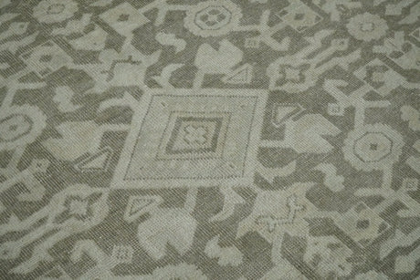 Brown and Beige Hand Knotted Wool Low Pile Vintage Area Rug