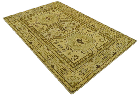 Brown And Beige Modern Traditional Design 5x8 Hand Knotted Wool Area Rug