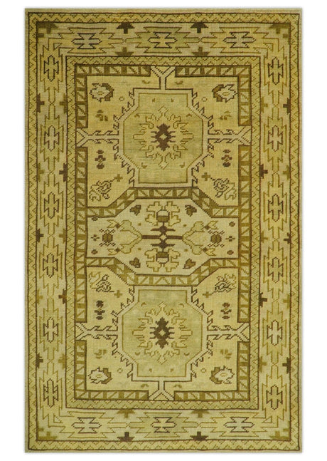 Brown And Beige Modern Traditional Design 5x8 Hand Knotted Wool Area Rug