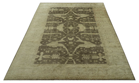 Brown And Beige Traditional Oushak Hand knotted Wool Area Rug
