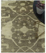 Brown And Beige Traditional Oushak Hand knotted Wool Area Rug