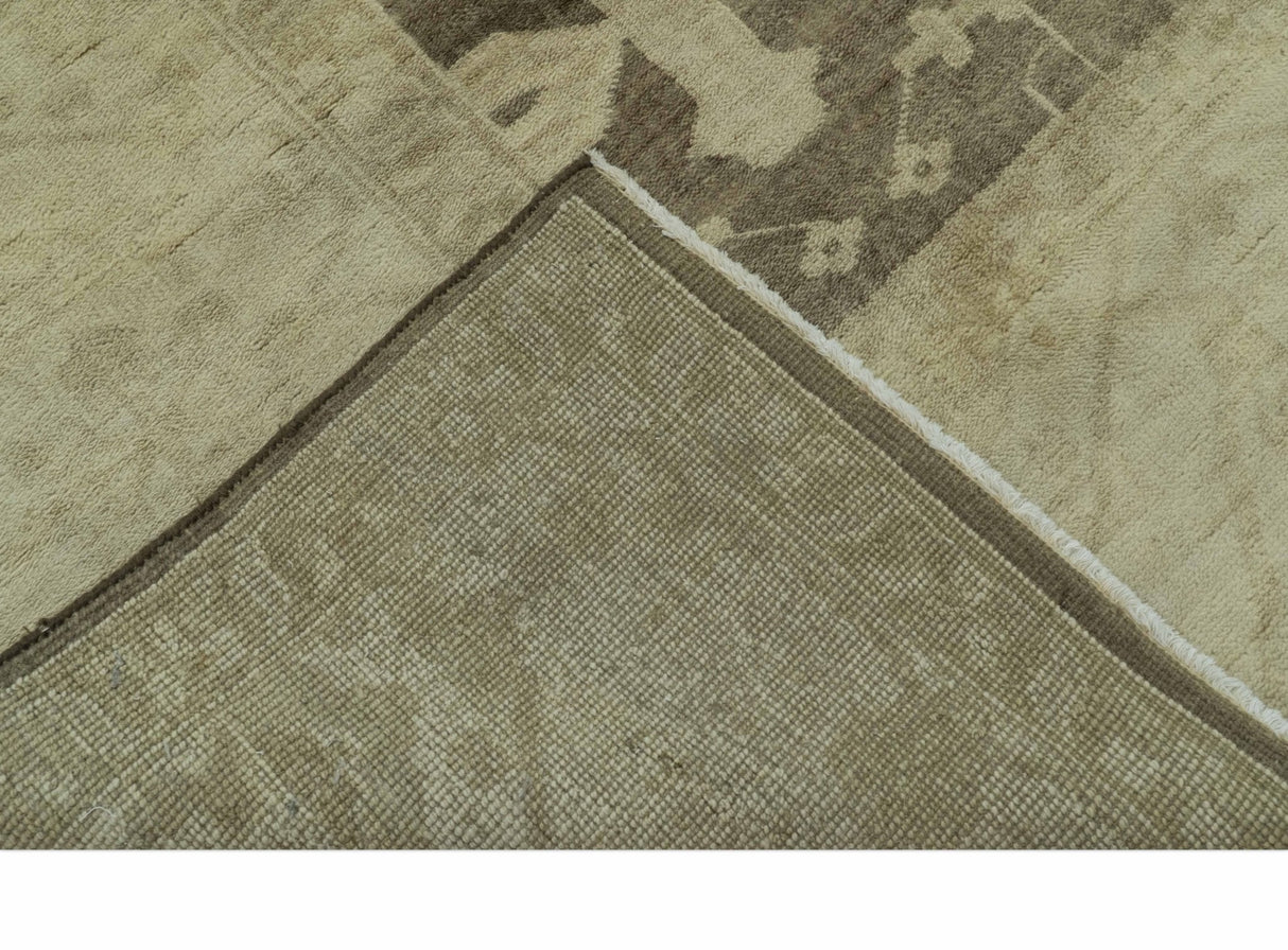Brown And Beige Traditional Oushak Hand knotted Wool Area Rug