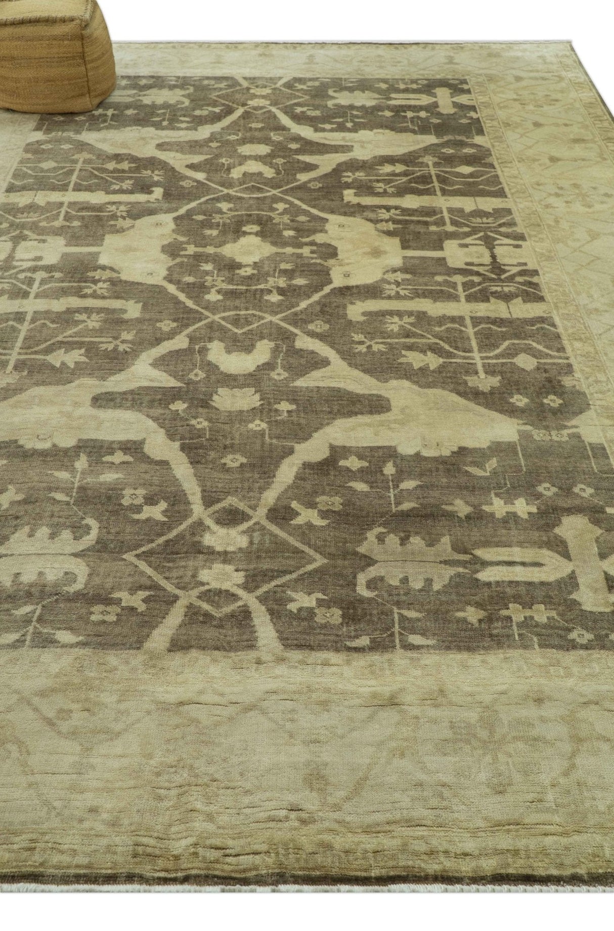 Brown And Beige Traditional Oushak Hand knotted Wool Area Rug