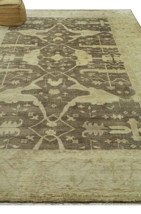 Brown And Beige Traditional Oushak Hand knotted Wool Area Rug