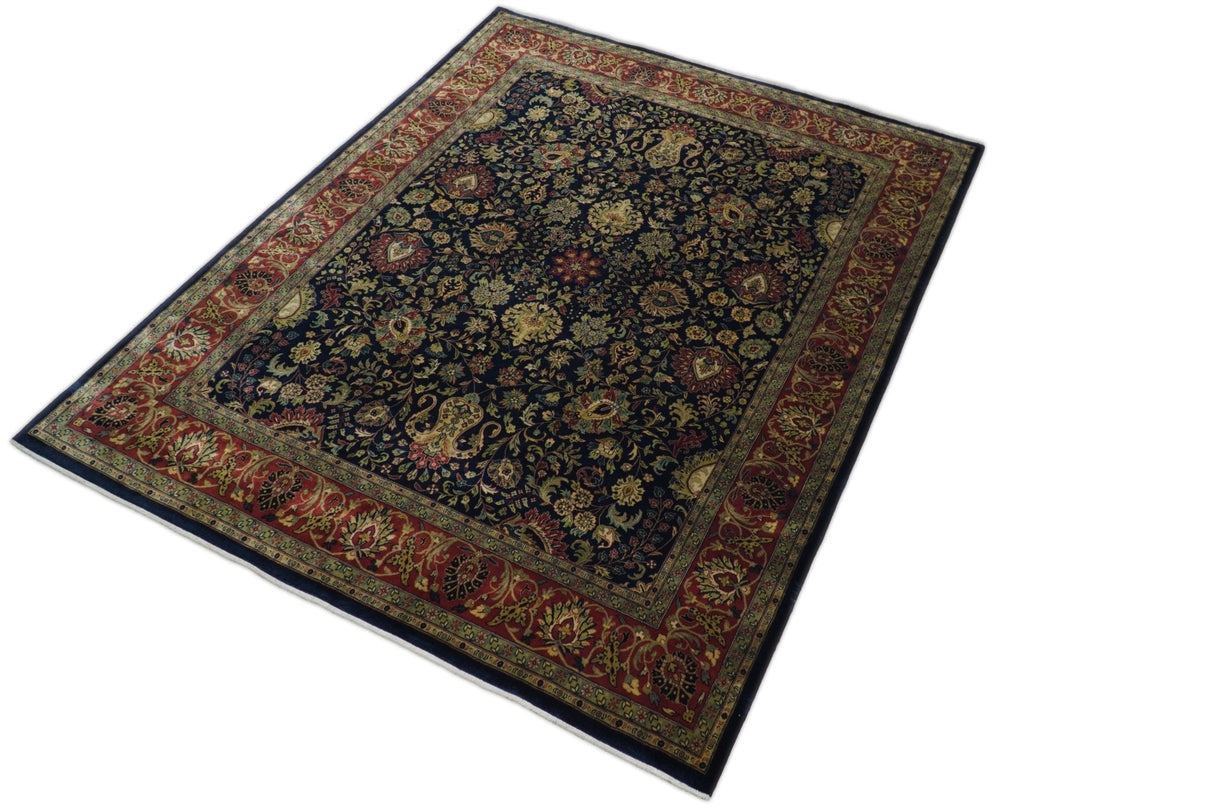 Brown and Black Traditional Style Hand Knotted Wool Area Rug