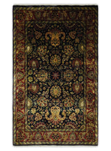 Brown and Black Traditional Style Hand Knotted Wool Area Rug