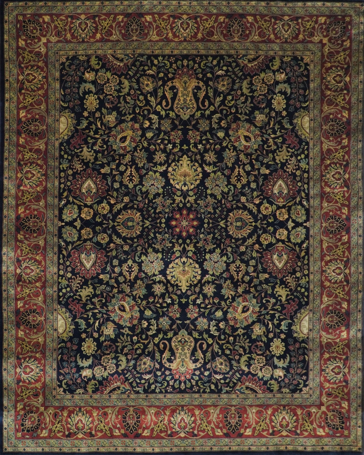 Brown and Black Traditional Style Hand Knotted Wool Area Rug