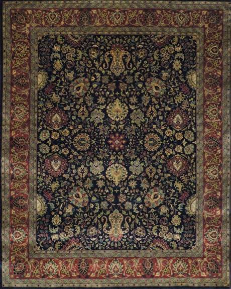 Brown and Black Traditional Style Hand Knotted Wool Area Rug
