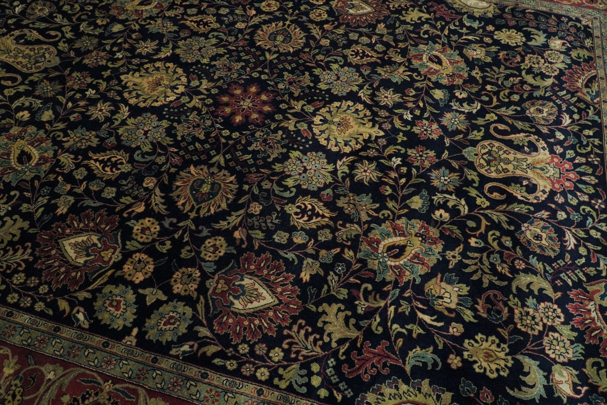 Brown and Black Traditional Style Hand Knotted Wool Area Rug