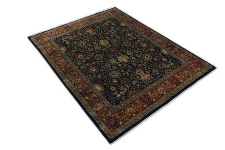 Brown and Black Traditional Style Hand Knotted Wool Area Rug