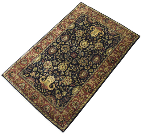 Brown and Black Traditional Style Hand Knotted Wool Area Rug