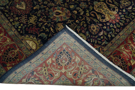 Brown and Black Traditional Style Hand Knotted Wool Area Rug