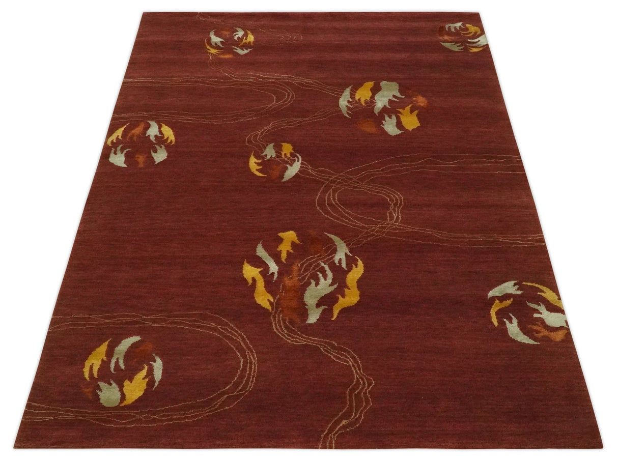 Brown and Gold Modern Art Hand knotted 6x8 Wool and Art Silk Area Rug-Area Rug-Parc Decor