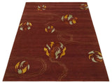 Brown and Gold Modern Art Hand knotted 6x8 Wool and Art Silk Area Rug-Area Rug-Parc Decor
