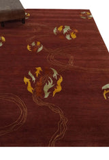 Brown and Gold Modern Art Hand knotted 6x8 Wool and Art Silk Area Rug-Area Rug-Parc Decor