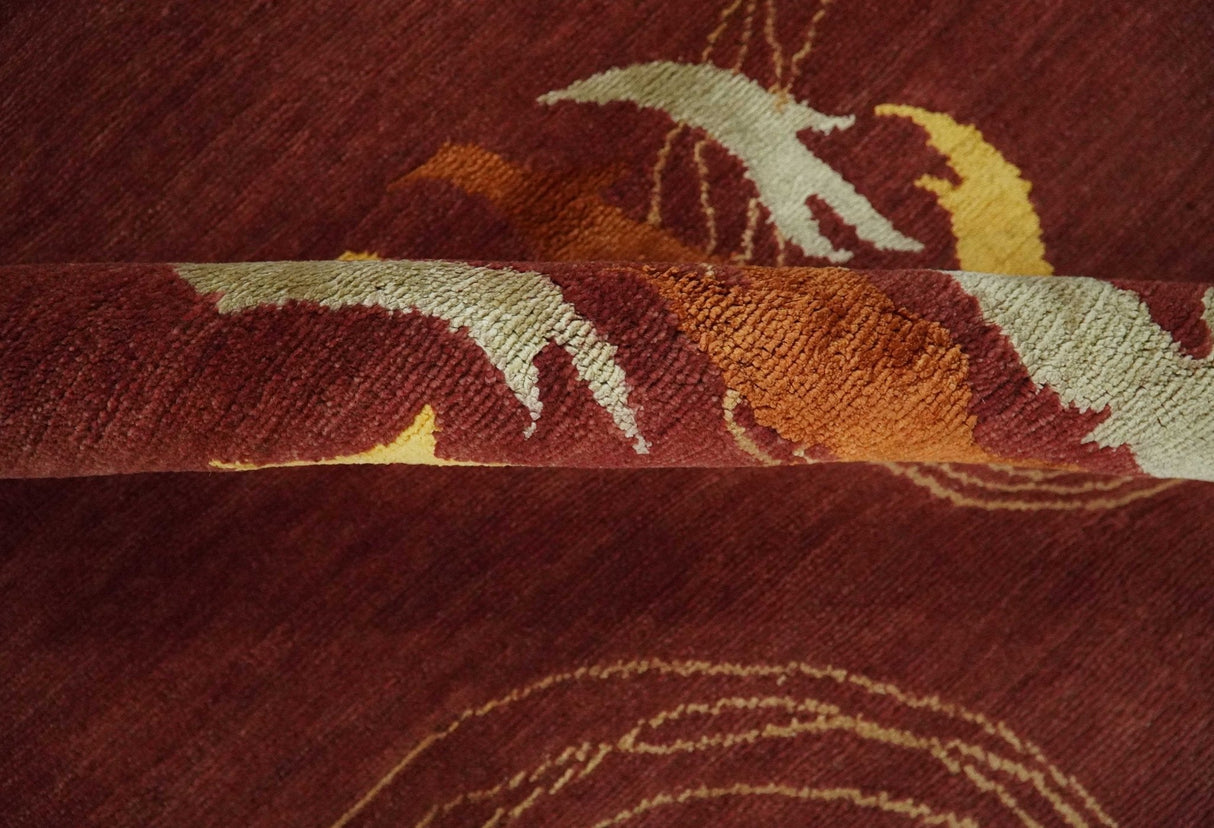 Brown and Gold Modern Art Hand knotted 6x8 Wool and Art Silk Area Rug-Area Rug-Parc Decor