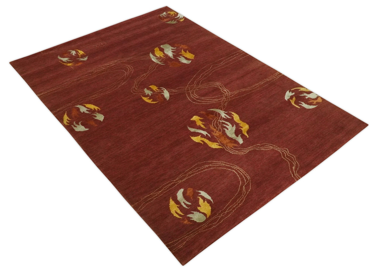 Brown and Gold Modern Art Hand knotted 6x8 Wool and Art Silk Area Rug-Area Rug-Parc Decor