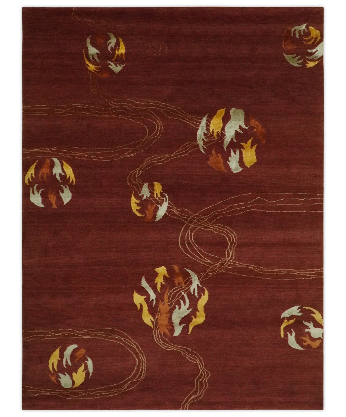 Brown and Gold Modern Art Hand knotted 6x8 Wool and Art Silk Area Rug-Area Rug-Parc Decor
