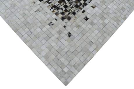 Brown and Ivory Modern Style Hand Made Leather Rug