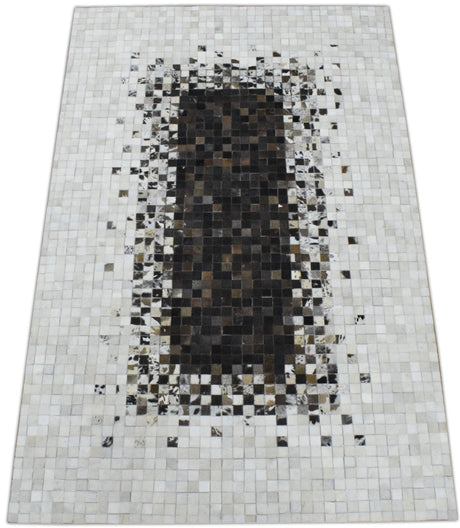 Brown and Ivory Modern Style Hand Made Leather Rug