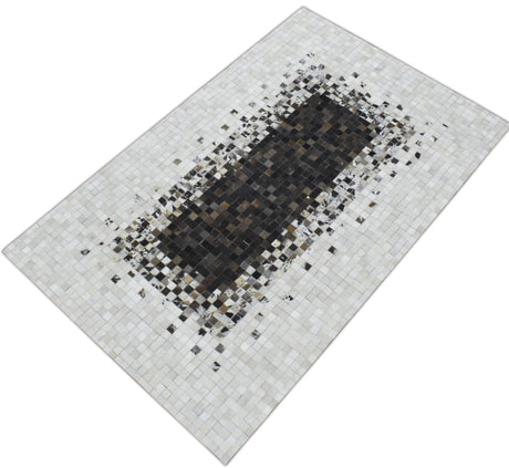 Brown and Ivory Modern Style Hand Made Leather Rug