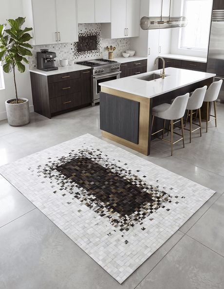 Brown and Ivory Modern Style Hand Made Leather Rug