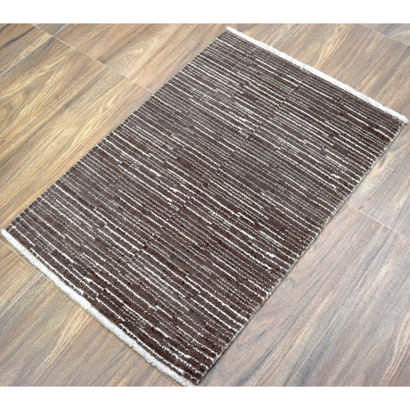 Brown and Ivory Traditional Handmade Wool & Viscose 2x3 Area Rug | TRD140323-Area Rug-Parc Decor