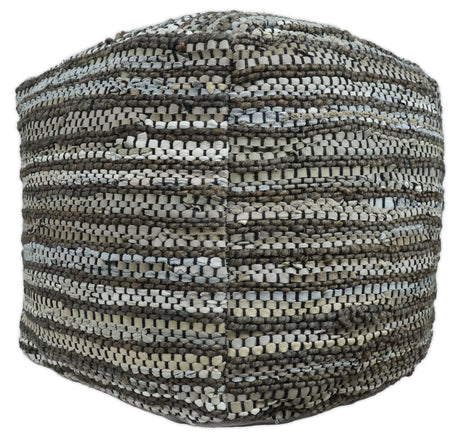 Brown And Silver Modern Stripes Pattern Jute Pouf