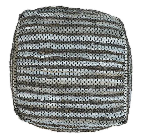 Brown And Silver Modern Stripes Pattern Jute Pouf