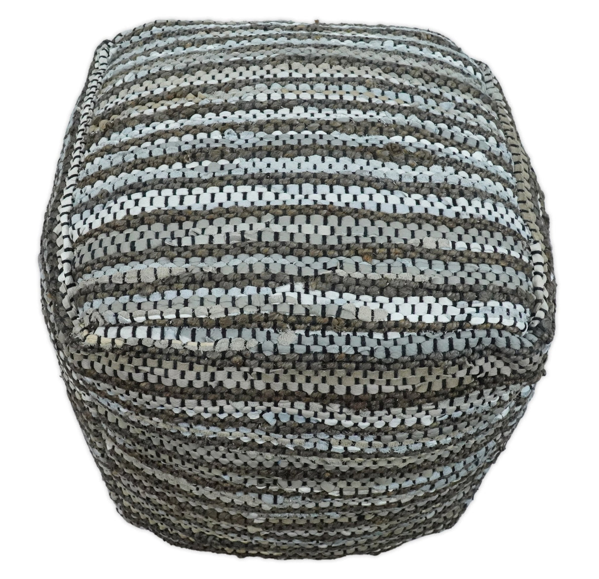 Brown And Silver Modern Stripes Pattern Jute Pouf