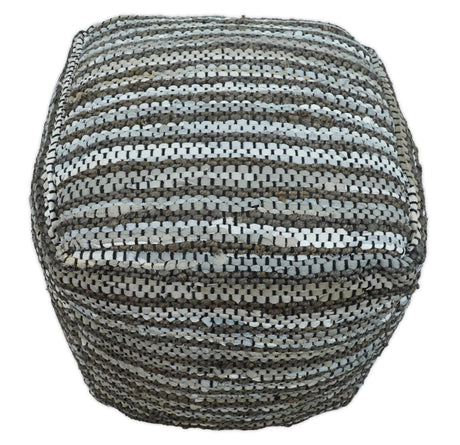 Brown And Silver Modern Stripes Pattern Jute Pouf