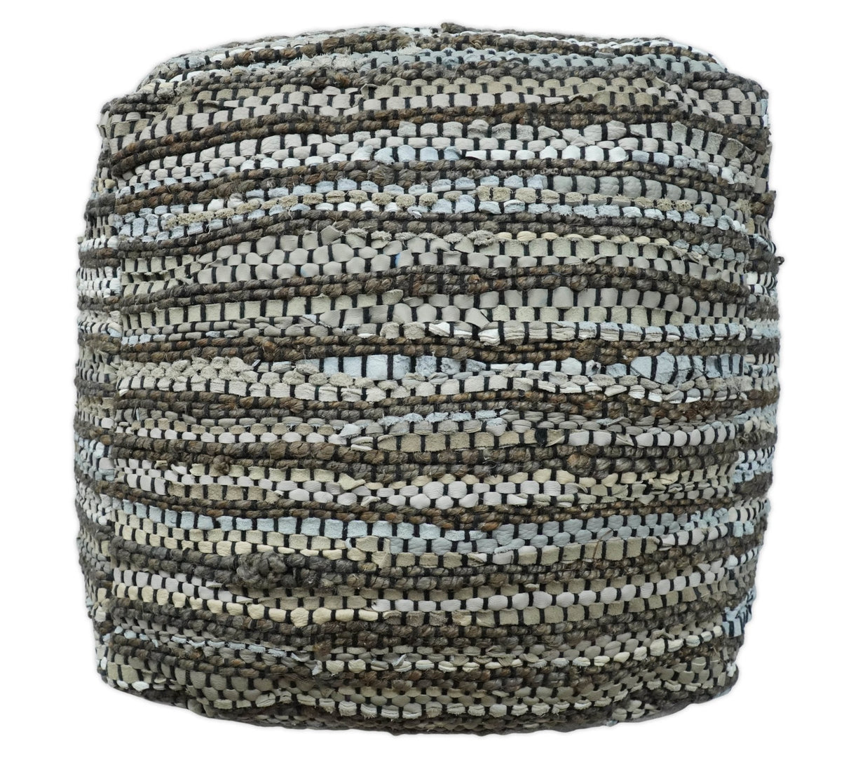 Brown And Silver Modern Stripes Pattern Jute Pouf