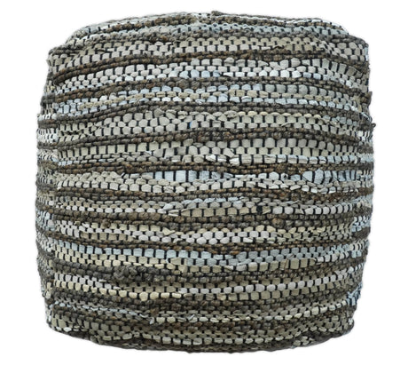 Brown And Silver Modern Stripes Pattern Jute Pouf