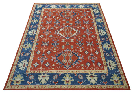 Brown, Blue and Beige Traditional Oriental Hand Knotted Multi Size Wool Area Rug
